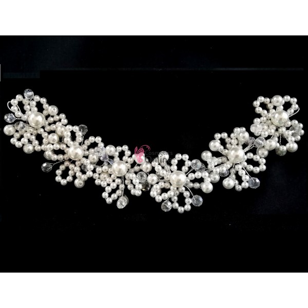 Tiara Ti030 argintie pentru mirese cu cristale si perle